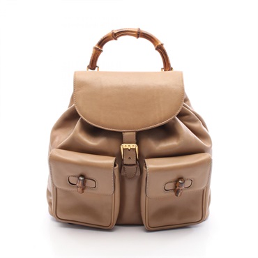 GUCCI Bamboo Drawstring Backpack Rucksack 003 1998 0016 Leather Beige Used
