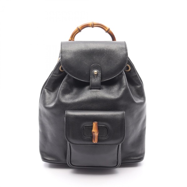 GUCCI Bamboo Drawstring Backpack Rucksack 003 2034 Leather Black Used Unisex