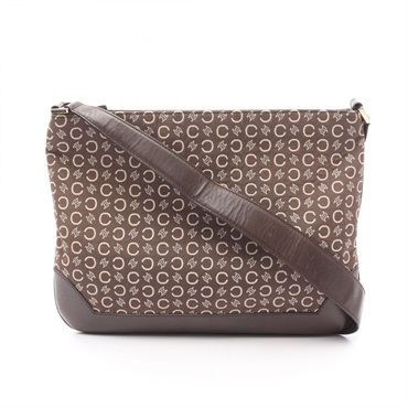 CELINE C Macadam Shoulder Bag Canvas Leather Brown Used Women