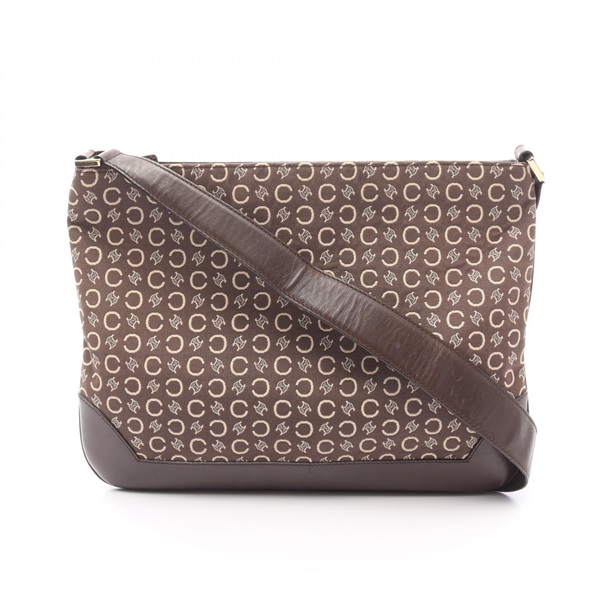 CELINE C Macadam Shoulder Bag Canvas Leather Brown Used Women