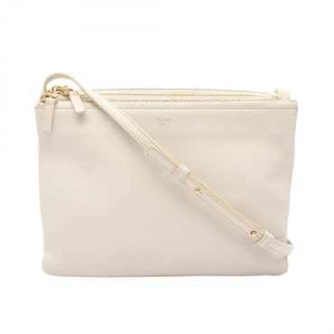 CELINE TRIO LARGE Crossbody Shoulder Bag 3 Compartments 171453 Leather White