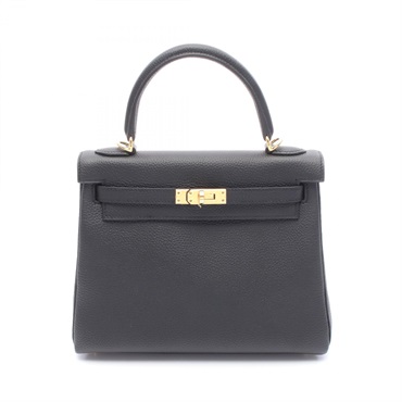 HERMES Kelly 25 shoulder Handbag K inside stitched Togo leather Black GHW