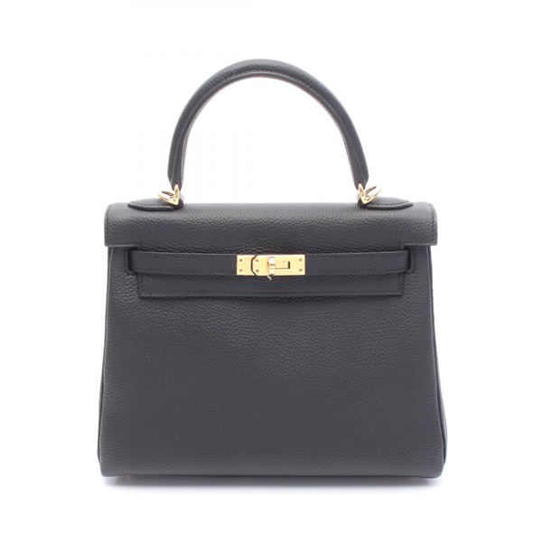 HERMES Kelly 25 shoulder Handbag K inside stitched Togo leather Black GHW