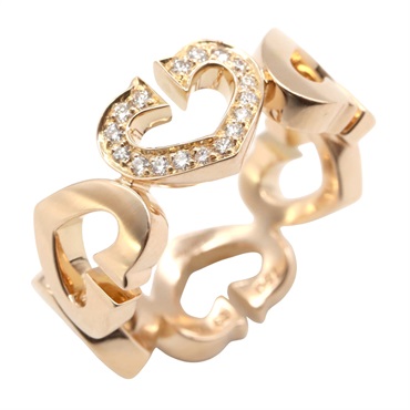 CARTIER C Heart Ring 18KPG Pink Rose Gold Diamond Used women US size 5 #49
