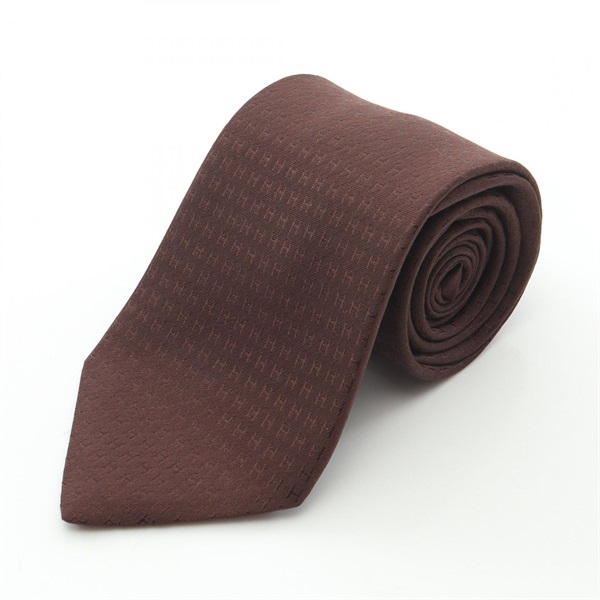 HERMES H pattern Tie silk Brown Used mens