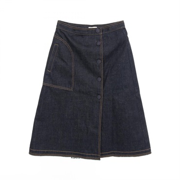 MONCLER A-Line Denim Midi Skirt 2D70700 Cotton Navy #42 Used Women