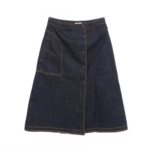 MONCLER A-Line Denim Midi Skirt 2D70700 Cotton Navy #42 Used Women