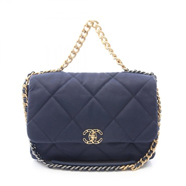 CHANEL 19 dix-neuf maxi Chain Shoulder Handbag AS1162 canvas Navy Used Women