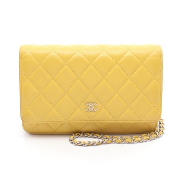 CHANEL Matelasse Wallet On Chain shoulder bag A33814 Lambskin Yellow SHW Used