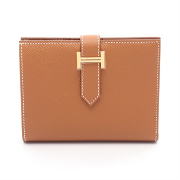HERMES Bearn Compact Bi-fold wallet purse B Epsom leather Brown Used GHW Women