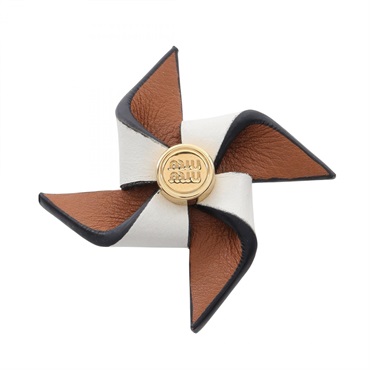 Miu Miu Pinwheel Brooch Gold Plated leather Women