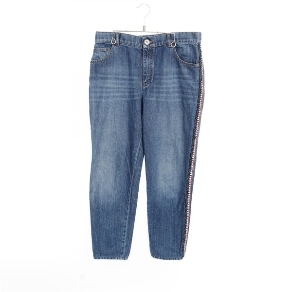 CHANEL Tweed Trim Denim Pants P59532 Cotton Blue Size 42 Used Women