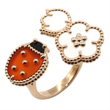 Van Cleef & Arpels Lucky Spring Ring 18KPG Gold Carnelian MOP used #54 women