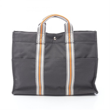 HERMES Fourre tout MM Tote Hand Bag canvas Gray White Orange White Used SHW