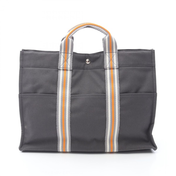 HERMES Fourre tout MM Tote Hand Bag canvas Gray White Orange White Used SHW
