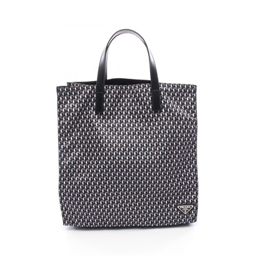 PRADA TESSUTO STAMPAT Tote Hand Bag VA0905 Nylon Saffiano leather Black Used