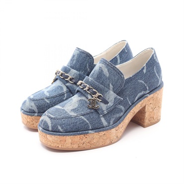 CHANEL COCO Mark Denim Platform loafers shoes G45142 denim Blue Women #37 CC
