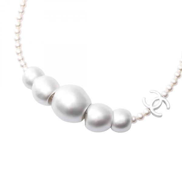 CHANEL COCO Mark Necklace choker Stainless Steel Artificial pearl Used women CC