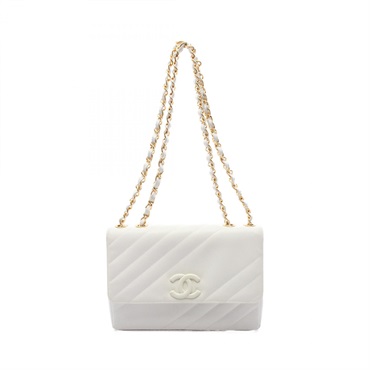 CHANEL COCO Mark Bias stitch Chain Shoulder Bag Calfskin White GHW Used Women CC