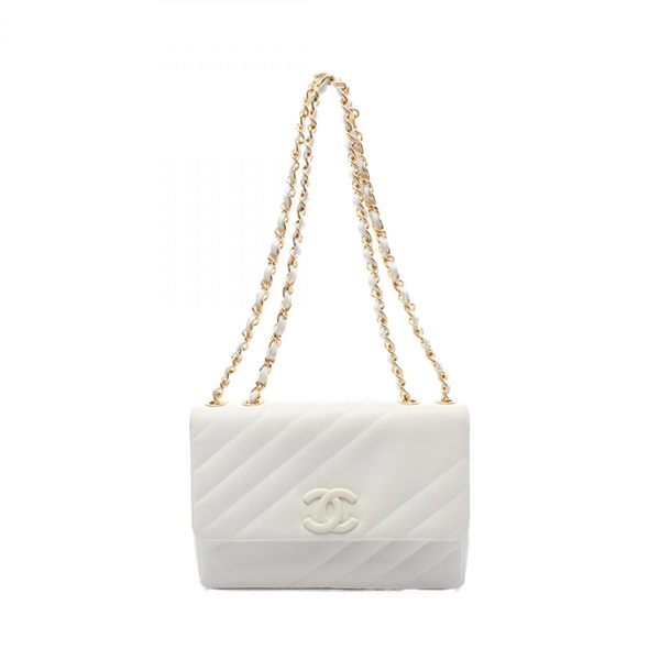 CHANEL COCO Mark Bias stitch Chain Shoulder Bag Calfskin White GHW Used Women CC