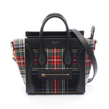 CELINE Luggage Nano Shopper Shoulder Handbag 168242 leather Fabric Black Used