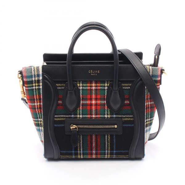 CELINE Luggage Nano Shopper Shoulder Handbag 168242 leather Fabric Black Used