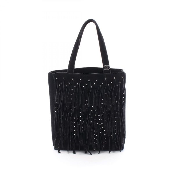 CHANEL COCO Mark Tote Hand Bag Suede Black Used Women CC SHW