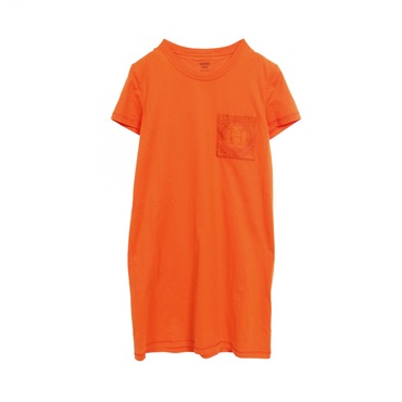 HERMES Mosaic Short Sleeve Midi Dress 3E4509DL Cotton Orange #36 Used Women