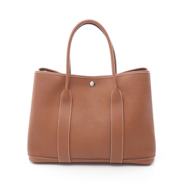 HERMES Garden party PM Tote Bag Negonda leather Brown Gold Used Women W SHW