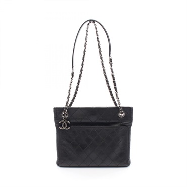 CHANEL Wild stitch Chain Shoulder Bag leather Black Used Women COCO CC