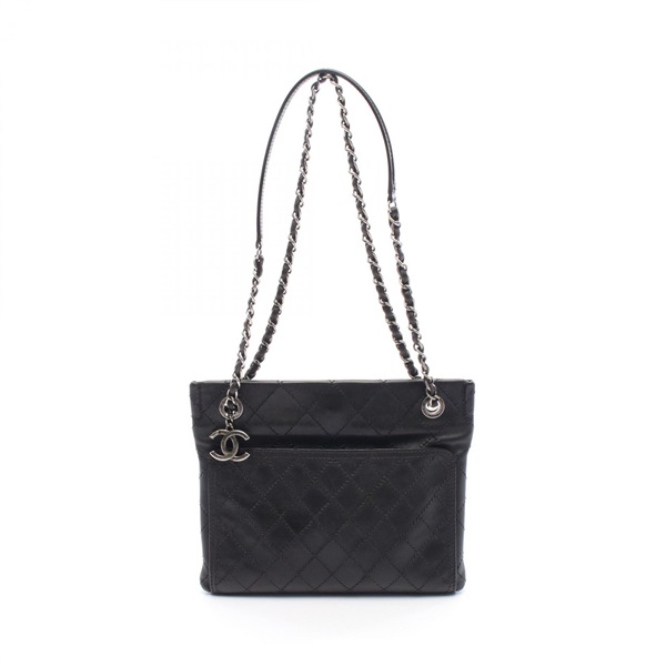 CHANEL Wild stitch Chain Shoulder Bag leather Black Used Women COCO CC