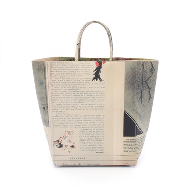 BOTTEGA VENETA Newspaper Tote Hand Bag leather Beige Gray Multicolor Used Women