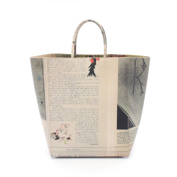BOTTEGA VENETA Newspaper Tote Hand Bag leather Beige Gray Multicolor Used Women