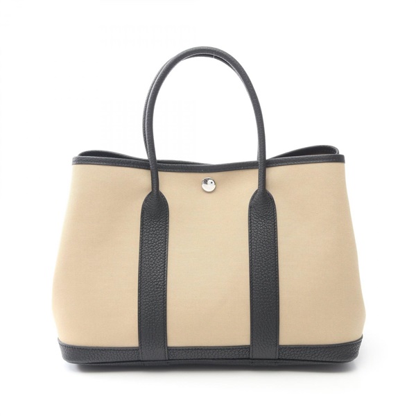 HERMES Garden party TPM Tote Bag Toile officie Negonda leather Beige Black SHW