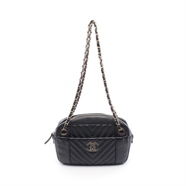 CHANEL V-Stitch Chevron Chain Shoulder Bag Lamb leather Black GHW Used Women CC