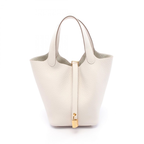 HERMES Picotin Lock PM Handbag K Clemence Embossed leather Gris pale GHW
