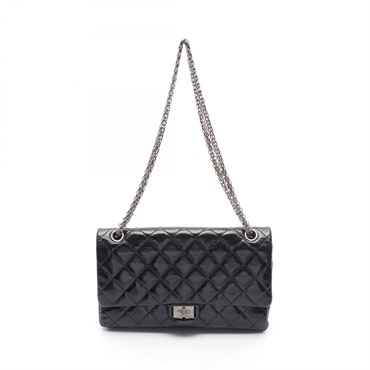 CHANEL 2.55 Matelasse W flap Chain Shoulder Bag A37587 Patent leather Black Used