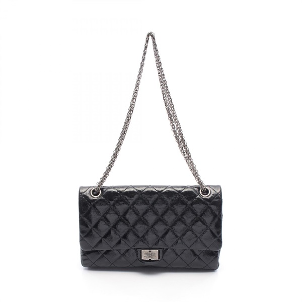 CHANEL 2.55 Matelasse W flap Chain Shoulder Bag A37587 Patent leather Black Used