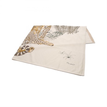 HERMES JUNGLE LOVE wrap blanket silk cashmere Beige Multicolor Used Women