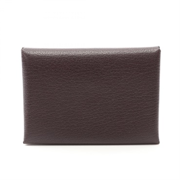 HERMES Calvi duo coin purse B goat leather Bordeaux Rouge sellier Used SHW