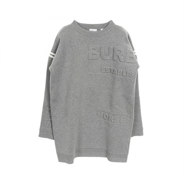BURBERRY Horseferry embossed logo knit Dress 8047486 cotton Gray Used Women #14Y