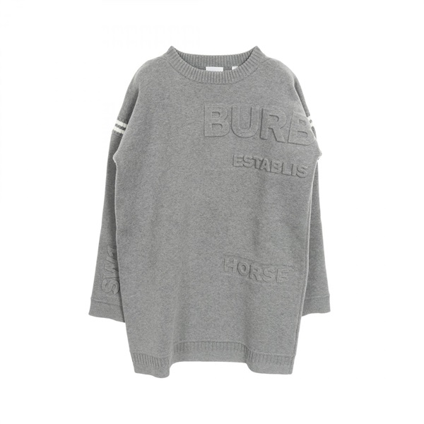 BURBERRY Horseferry embossed logo knit Dress 8047486 cotton Gray Used Women #14Y