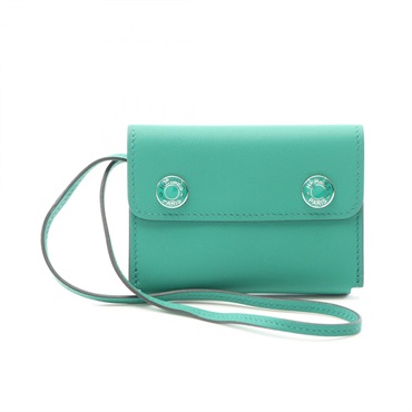 HERMES Hermesnap Card Case holder W Swift leather Green Vert vertigo Women SHW