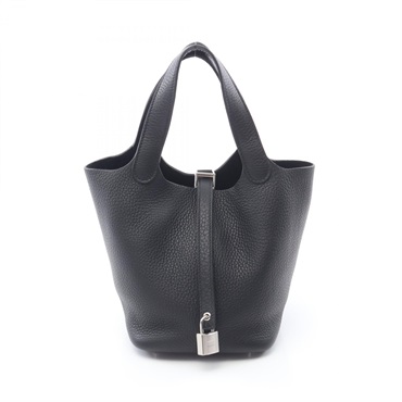 HERMES Picotin Lock PM Handbag W Clemence leather Black Noir Women SHW