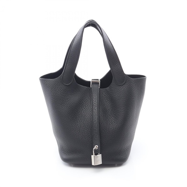 HERMES Picotin Lock PM Handbag W Clemence leather Black Noir Women SHW