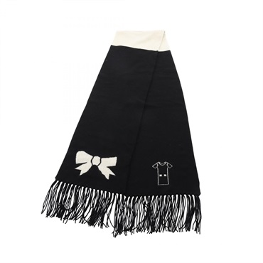 CHANEL Long Scarf P36563K02253 cashmere Black White Used Women COCO CC