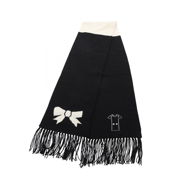 CHANEL Long Scarf P36563K02253 cashmere Black White Used Women COCO CC