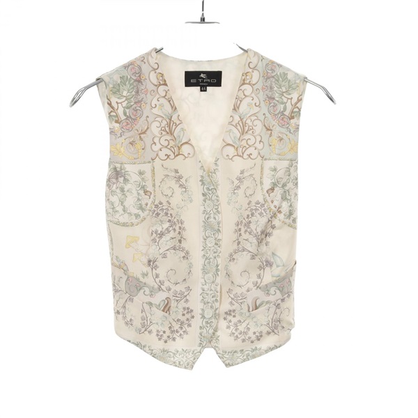 ETRO Floral Vest 81-19676-3755 Silk Beige Multicolor Size 44 Used Women