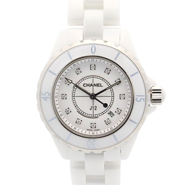 CHANEL J12 12P Diamond Wrist Watch H1628 Quartz ceramic Used Women White CC Coco
