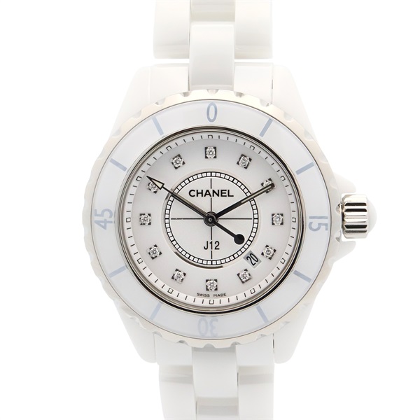CHANEL J12 12P Diamond Wrist Watch H1628 Quartz ceramic Used Women White CC Coco